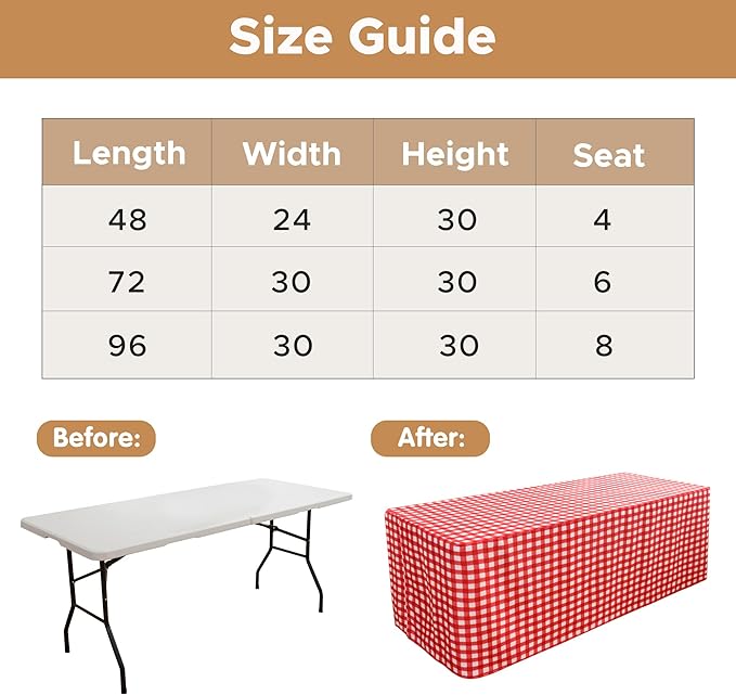 HolidayIdeas Fitted Checkered Picnic Tablecloths for 6 Foot Tables - 72 x 30 Inch - 2 Pack Rectangle Buffalo Plaid Table Cover for Parties, Outdoor Decor, Trade Show (Red and White)
