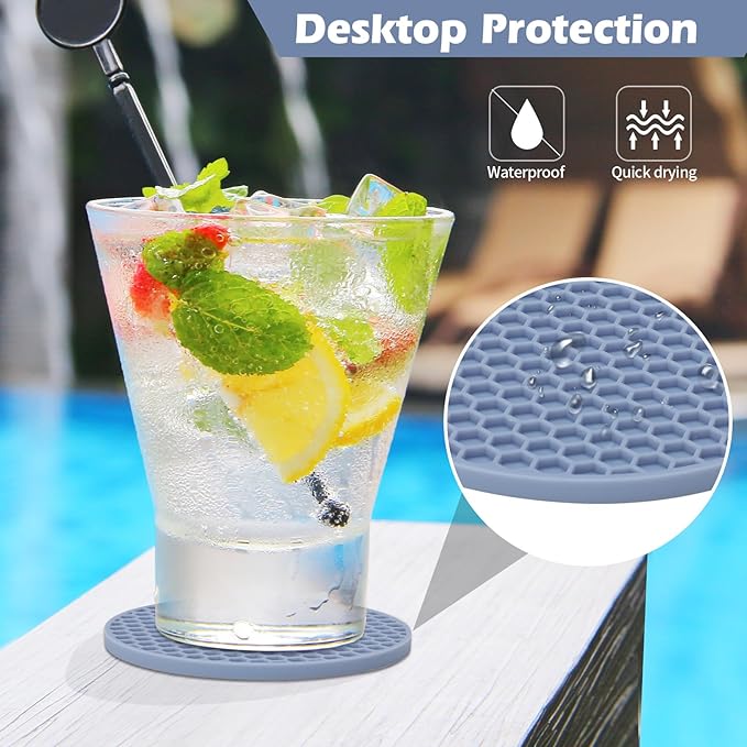 Silicone Coaster Set of 12 with Holder, Drinks Coasters, Beer & Coffee, Suitable for All Cups, Hot or Cold, Anti-Slip, Non-Stick, Anti-Overflow Tabletop Protection and Decor (12 Pcs, Blue)