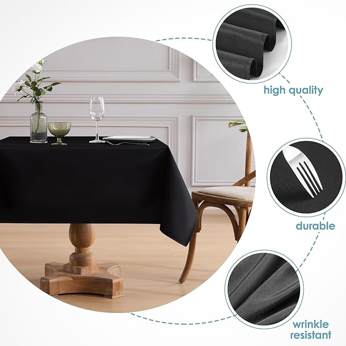 VidaFete Square Tablecloth 6 Pack 52 x 52 Inch Tablecloths Stain Wrinkle Resistant Polyester Dining Table Cover for Kitchen Dinning Party Wedding Rectangular Tabletop Buffet Decoration(Black)