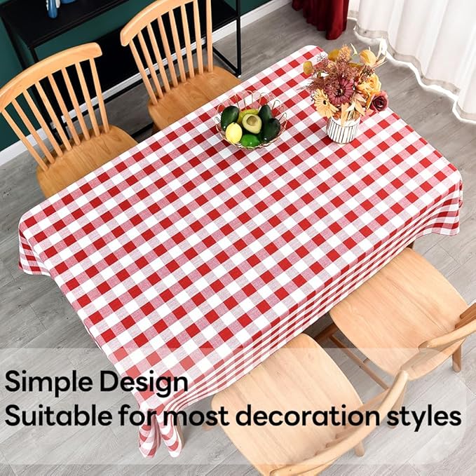 Gingham Tablecloth Rectangle Table Cloth Heavy Duty Cotton Checkered Table Cover for Spring Picnic Kitchen Dining (C-Red, 52x86 inch)