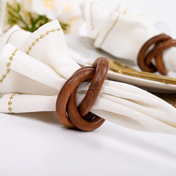 CLEENTABLE Three Ring Napkin Rings Set of 8, Decorative Handcuff Serviette Ring, Napkin Holders Bulk for Party Decoration, Dinning Table, Everyday, Family Gatherings Tabletop Décor (Brown)