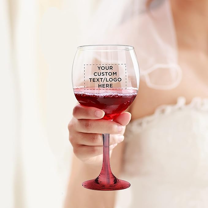 Custom Premiere Wedding Wine Glasses 20.5 oz Set of 12, Personalized Bulk Pack - Restaurant Glassware, Perfect for Red Wine or White Wine - Red
