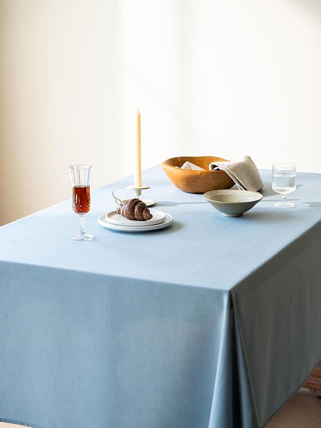 Blue Linen Table Cloths for Rectangle Tables Farmhouse Neutral Tablecloth Rectangular Kitchen Decoration Dining Table Cover Washable 60x84