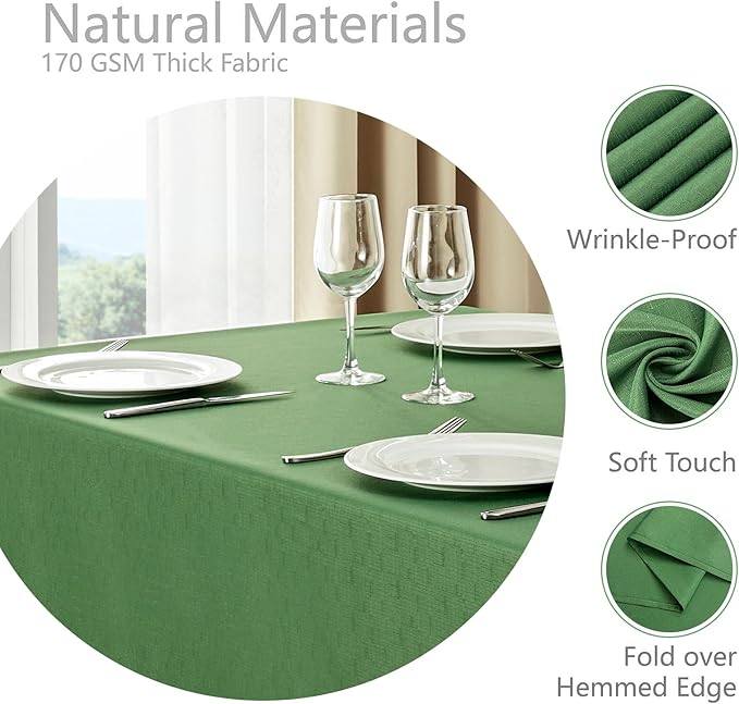 Rectangle Tablecloth Waterproof 60x84 inch Linen Textured Table Cloth Stain and Wrinkle Resistant Washable, Decorative Fabric Table Cover for Dining, Party and Camping, Green