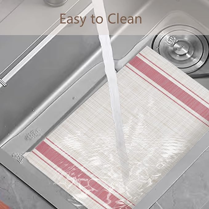 DACHUI Placemats Set of 8, Soft & Elegant Woven Vinyl Place Mats, Water Resistant, Heat Resistant, Washable, Durable Table Mats (Red Stripes)