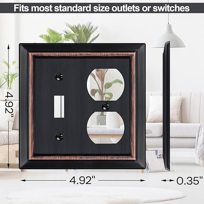 Metal Wall Plate for Electrical Outlets, Decorative Aged Bronze Switch Plates Outlet Cover, Light Switch Cover Plate, 2-Gang Wall Plates (Toggle/Duplex, 2 Pack)