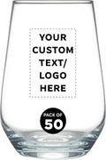 DISCOUNT PROMOS 50 Vaso Silicia Stemless Wine Glasses Set, 16 oz. - Personalized Text, Logo - Clear, Orb-Like, Thick base - Clear