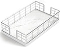 Wican Marble Guest Towel Holder Tray for Bathroom, Napkins Holder for Powder Room Dinning Table Wooden Basket for Disposable Paper Hand Towels Silvery and Marble White
