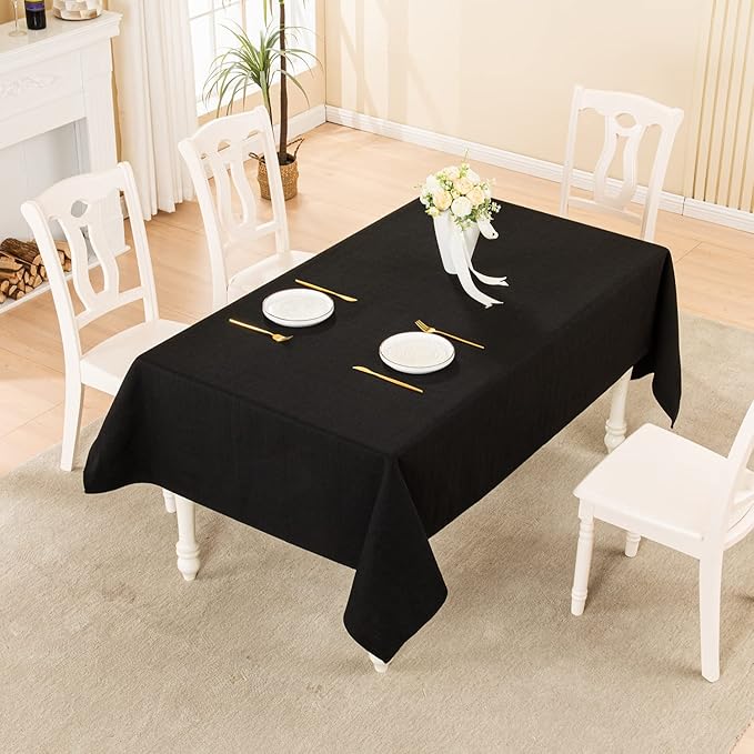 BALCONY & FALCON Square Tablecloth - Small Waterproof Table Cloth, Wrinkle Resistant Table Cover Linen Fabric Tablecloths for Dining Kitchen Wedding and Outdoor Decoration (Black, 55"x55")