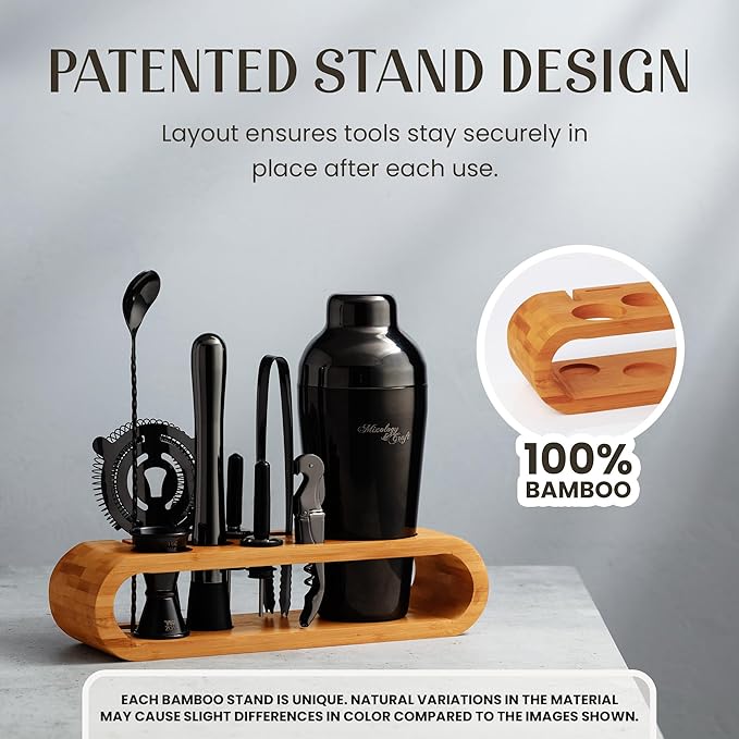 Mixology & Craft Cocktail Shaker Set with Bamboo Stand - Professional 10-Piece Bartender Kit - Complete Bar Set & Cocktail Mixer Kit for Home (Gun-Metal)