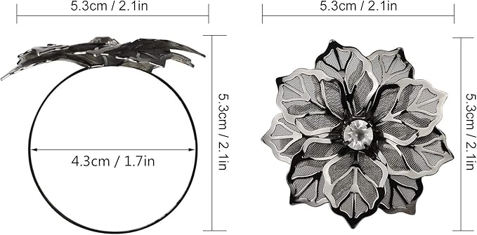 Picowe Set of 12 Alloy Napkin Rings with Hollow Out Flower Napkin Ring Holders for Wedding Party Holiday Banquet Christmas Dinner Delicate Serviette Buckles Decor Favor (Gun Metal)