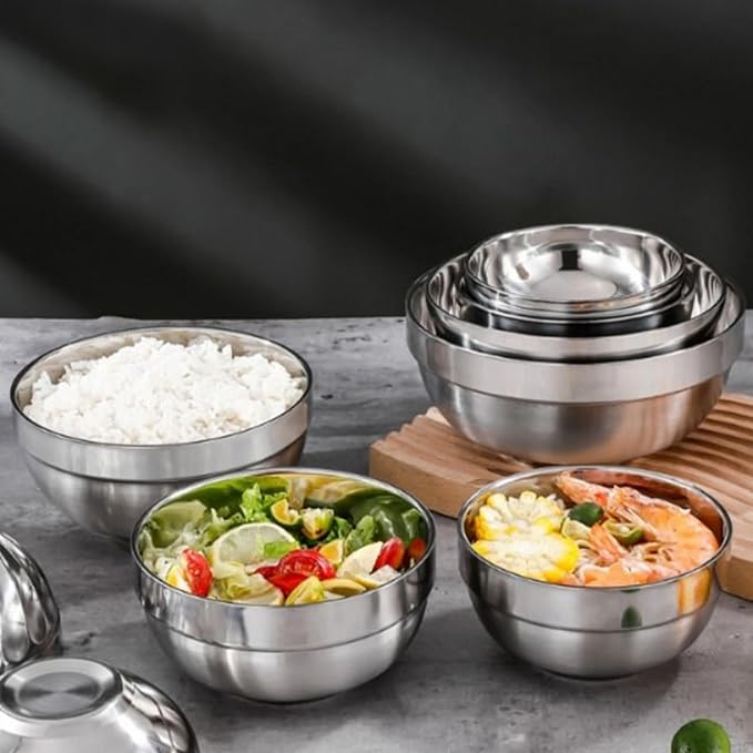 6 Pack 18/8 Stainless Steel Bowl, Double Walled Insulated Soup Bowls, 12 Oz Metal Serving Dishes Unbreakable Snack Bowl for Sauces, Rice, Noodle, Ice Cream