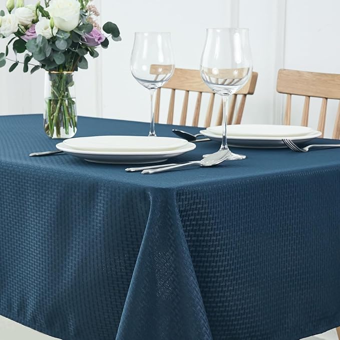 maxmill Square Tablecloth Water Resistance Antiwrinkle Spill Proof Weaved Texture Table Cloth, Decorative Fabric Table Cover for Banquet Parties Event Holiday Dinner, 70 x 70 Inch, Navy Blue