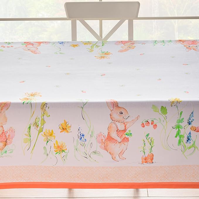 Maison d' Hermine Table Cloth Rectangle Table 100% Cotton 70 x 140 Inches Tablecloth Reusable Decorative for Dining Room Farmhouse Home Valentines Day Decorations Spring Summer - Bunny Party