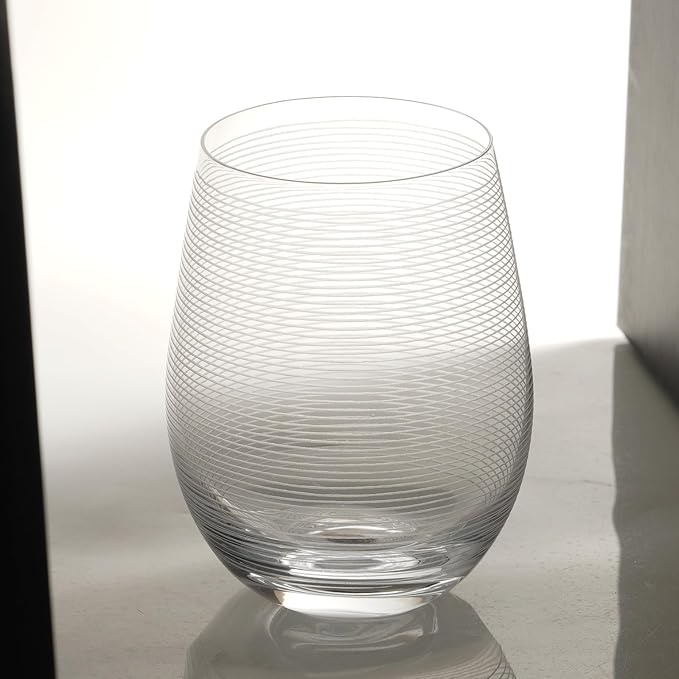 Etched Stemless Wine Glasses for Red or White Wine (Set of 2), 18-Ounces, Large Wine Glasses for Cabernet, Pinot Noir, Burgundy, Bordeaux, Clear, Etched-1