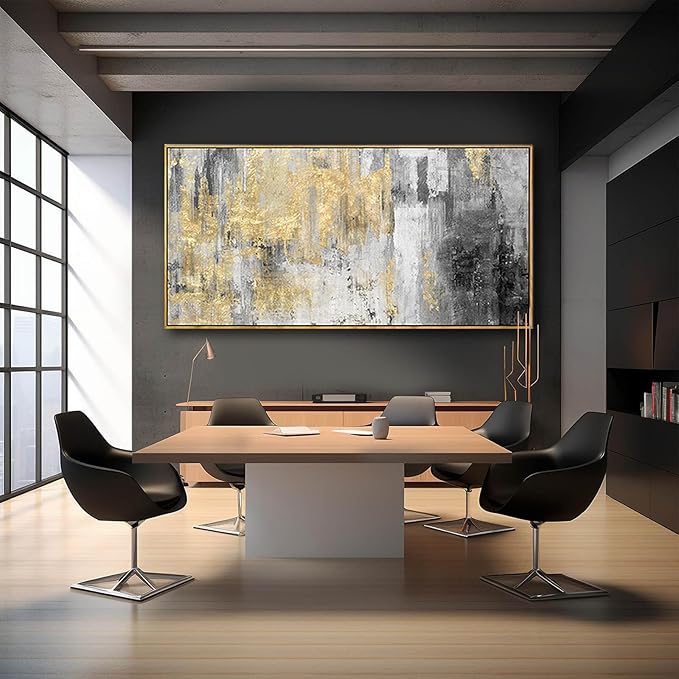 Home Decor Large Wall Art Gold Abstract Art 30"x60"Black Wall Decor Living Room Framed Artwork Paintings for Office Bedroom Dinning Room