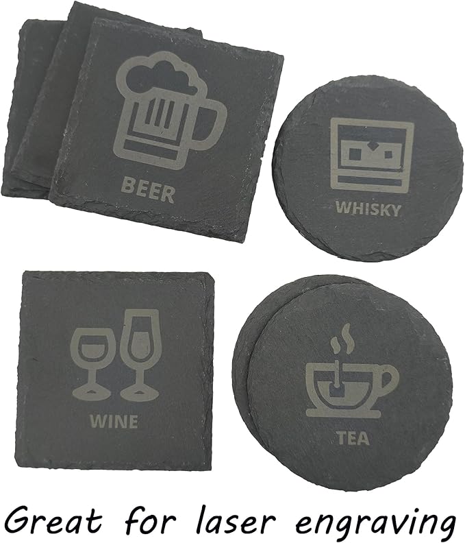 24 Pack 4 inch Round Slate Coasters,Handmade Natural Rough Edge,with Integral Anti-Skid pad,Laser Engraving Blanks,Stone Coasters