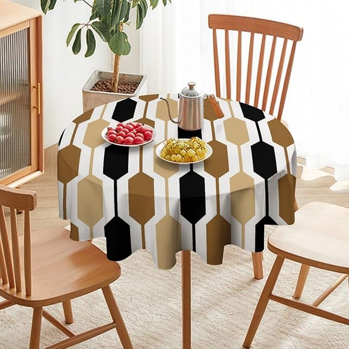 Abstract Boho Geometric Round Tablecloth, Mid Century Modern Geometric Art Retro Print Tablecloth for Home Party Dining Room Kitchen Decor 36Inch(90cm)