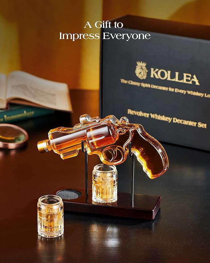 Birthday Gifts for Men Dad, Kollea Gun Whiskey Decanter Set with Shot Glass, Cool Anniversary Ideas for Him Husband Brother, Funny Military Retirement Present, Home Bar Drinking Party, New Year