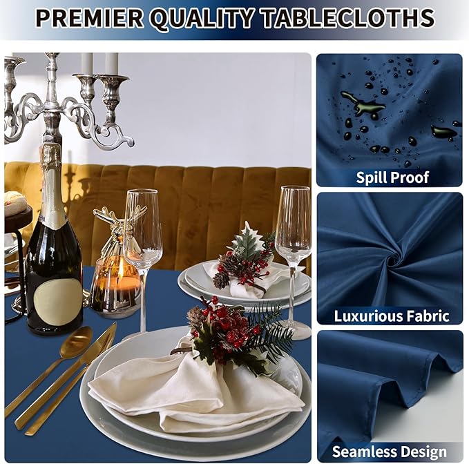 PureFit 6 Pack Rectangle Navy Blue Table Cloths 90 x 156 Inch for 8Ft Tables, Stain and Wrinkle Resistant Table Linens for Home Use, Wedding, Party, Banquet and Camping