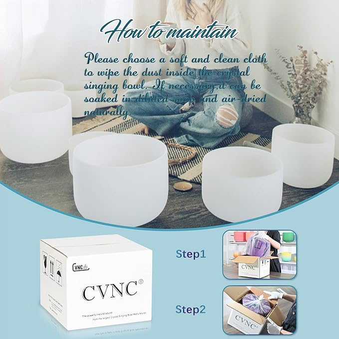 440HZ 8 Inch A Note Third Eye Chakra Frosted Quartz Crystal Singing Bowl Meditation Therapy Sound Healing Instrument Sound Bath Bowl with Carrying Bag Mallet and O-ring