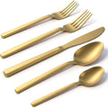 20pcs Matte Gold Cuboid Silverware, Stainless Steel Flatware Set, Service for 4, Forged Cutlery Set, Dishwasher Safe