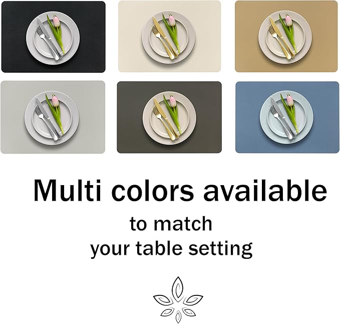More Décor Faux Leather Placemats Set of 4 for Dining Table – Waterproof, Wipeable, Washable, Stain & Heat Resistant, Non-Slip Table Mats – 12 X 17 Inch, (Solid Beige 4)