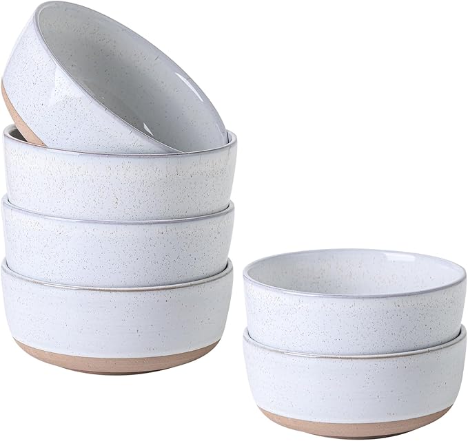 HASENSE 30 OZ Cereal Bowls, Porcelain Soup Bowls for Kitchen, 6 Inch Ceramic Cereal Bowls Set of 6 for Soup, Cereal, Oatmeal and Rice, Microwave and Dishwasher Safe, Bluish White