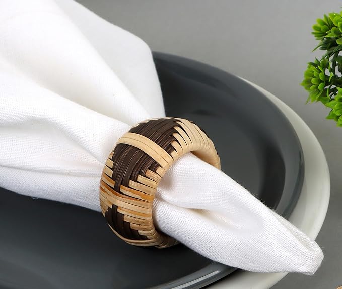 CLEENTABLE Cane Napkin Rings - Elegant Fall Napkin Rings for Table Decoration - Handwoven Natural Rattan Set of 12 Napkin Ring Suitable for Table Decor, Dining, Events, and Everyday Use (Brown)