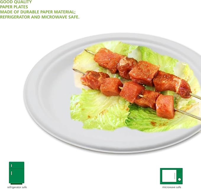 9-Inch Compostable Paper Plates – Heavy-Duty Disposable Bagasse (Sugarcane Fiber) Plates, Eco-Friendly Biodegradable Dinnerware, Microwave-Safe & Leak-Proof (150-Pack)