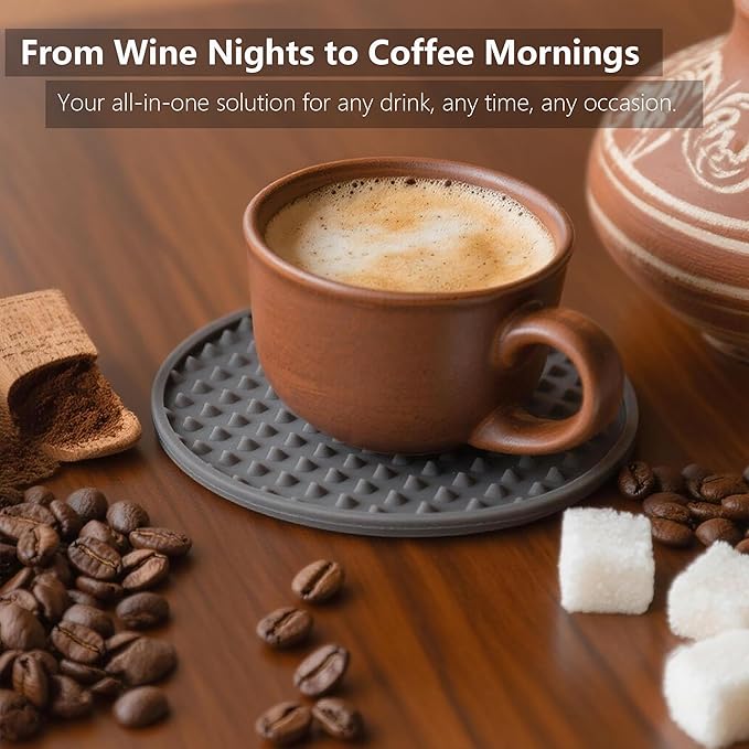 Ortarco 6 Pack Drink Coasters with Holder, Silicone Cup Mat for Hot or Cold Drinks, Non-Slip, Non-Stick