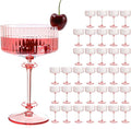 XUWAIDSGN 50 Pcs Champagne Martini Glasses 9 Oz with Gilded Removable Gold Rim Coupe Glasses Pink Martini Glasses Plastic Mimosa Vintage Coupe Glasses Set For Wedding Anniversary (50, Ribbed Pink)