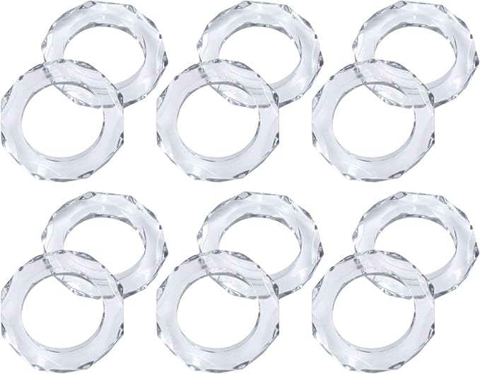 CLEENTABLE Handmade Acrylic Napkin Rings - Modern Serviette Buckles Set of 12 for Home and Kitchen- Napkin Holder for Fall Thanksgiving Christmas (Transparent)