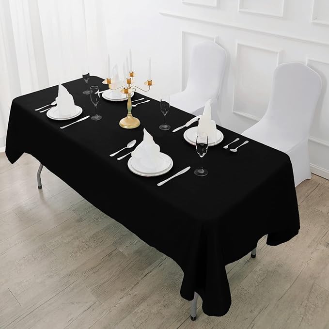 Fokitut 6 Pack Waterproof Rectangle Tablecloth, 90x156 Inch,Stain Resistant and Wrinkle Polyester Table Cloth, Fabric Table Cover for Kitchen Dining, Wedding, Party, Holiday Dinner-Black