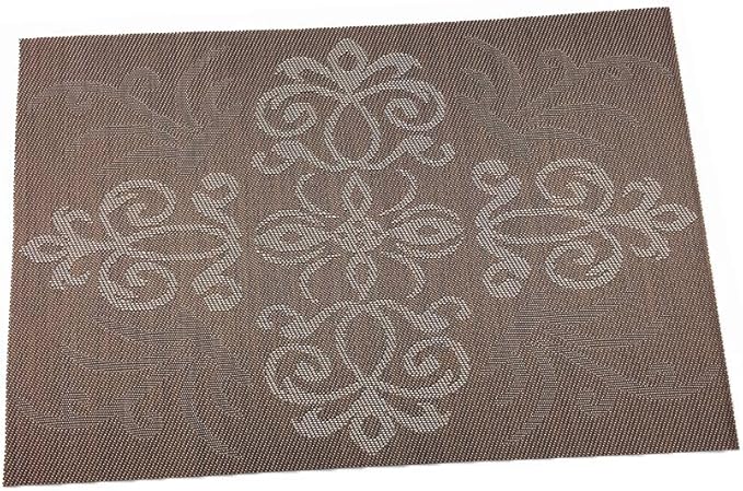 Gugrida Luxury Coffee Placemats Set of 6 Crossweave Woven Vinyl Placemat for Dining Table Heat Resistant Non-Slip Kitchen Table Mats Easy to Clean