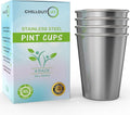 Stainless Steel Pint Cups Water Tumblers 16 oz - Unbreakable, BPA Free, Stackable Premium Quality 18/18 Metal Drinking glasses for Home & Outdoor Activities, Picnic, Travel & Camping (4-Pack)
