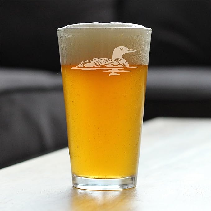 Custom Loon Pint Glass for Beer - Fun Bird Themed Gifts and Decor for Men & Women - 16 oz Glasses