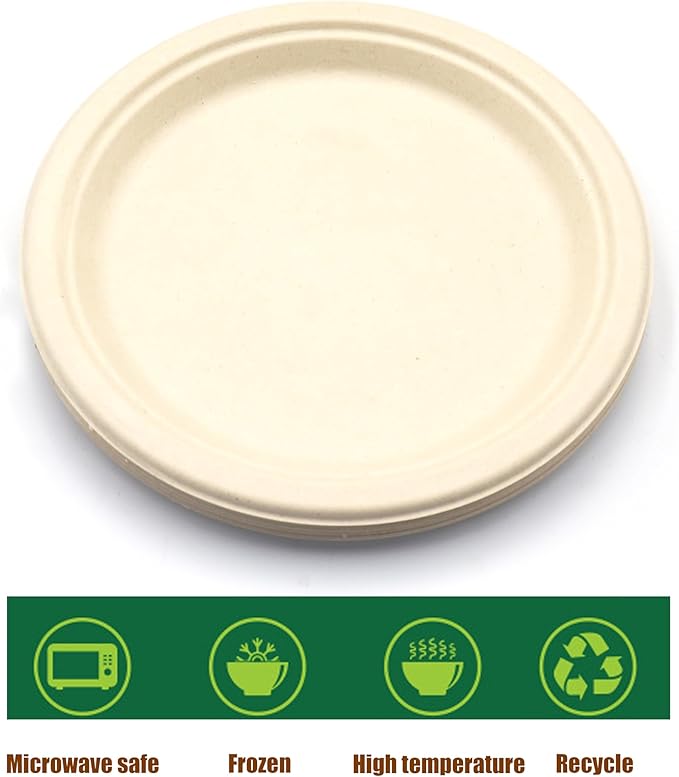 9 Inches Disposable Plate, Biodegradable Paper Plates Food Container for Barbecue, Party, Pack of 100