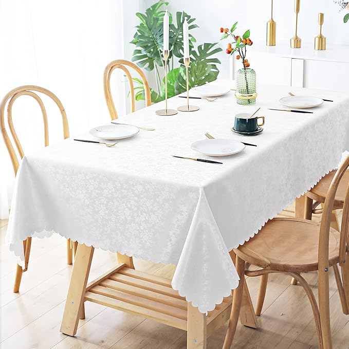Smiry Rectangle Table Cloth, Waterproof Heavy Duty Vinyl Tablecloths, Wipeable Washable Table Cover for Kitchen and Dining Room (White, 54" X 120")