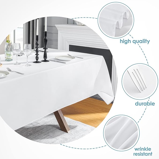 VidaFete Tablecloth 60 * 102inch 10 Pack Rectangle Table Cloth Polyester, Stain Wrinkle Resistant Dining Table Cover for Kitchen Dinning Party Wedding Rectangular Tabletop Buffet Decoration(White)