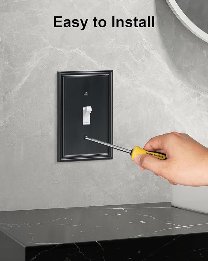 6-Pack Single Toggle Light Switch Cover Plate, Durable Solid Zinc Alloy Decorative Switch Plate Covers, Black 1 Gang Wall Plate, Corrosion Resistant