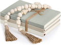 3 Pieces Faux Decorative Books Set for Home Decor Fake Book for Shelves Coffee Table Stacked Linen Covered Display Notebook with Wood Bead Bookend Gift for Living Room(Fresh Color)