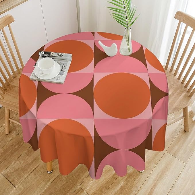 Mid Century Round Tablecloth, Abstract Retro 50s 60s Style Geometric Print Tablecloth for Home Party Dining Room Kitchen Decorm 36Inch(90cm)