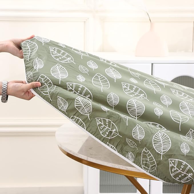 Walrus Round Vinyl Fitted Tablecloth with Flannel Backing Elastic Edge Design Table Cover Waterproof Oil-Proof PVC Table Cloth Stain-Resistant Best for 45"-56" Round