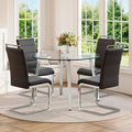 42" Round Glass Dining Table Set for 4,Modern Breakfast Table Set for 4 with Silver Chrome Legs,Space Saving Kitchen Table and Black Chairs for Apartment,Easy Assembly