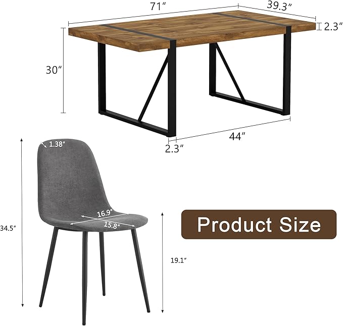 Dining Table Set for 8, Modern 71'' Dark Wood Dining Table and Fabric Dining Chairs Set of 8,Table and Chairs Set of 8,Ideal for Kitchen Dining Room
