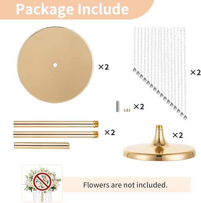 Nuptio Wedding Centerpieces Gold Vases: 2 Pcs 35.4in Tall Crystal Flower Vase Metal Flowers Stand for Party Tables Decorations - Elegant Bulk Weddings Decoration Table Chandelier Centerpiece Stands