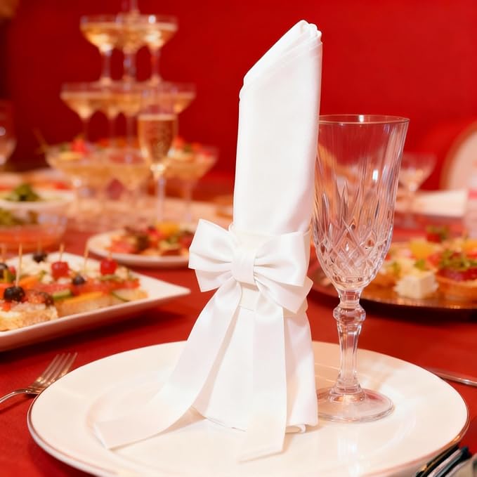 White Velvet Bow Napkin Rings Set of 6 Luxury Soft Velvet Napkin Holders, Elegant Bow Design for Christmas Holiday Dinner Wedding Party Table Decor