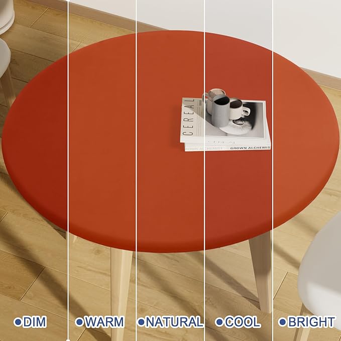 Round Spandex Tablecloth, Elastic Fitted Waterproof Tablecloths for 45"-56" Tables, Stretch Washable Picnic Table Cover for Camping, Dining, Indoor and Outdoor, Rust