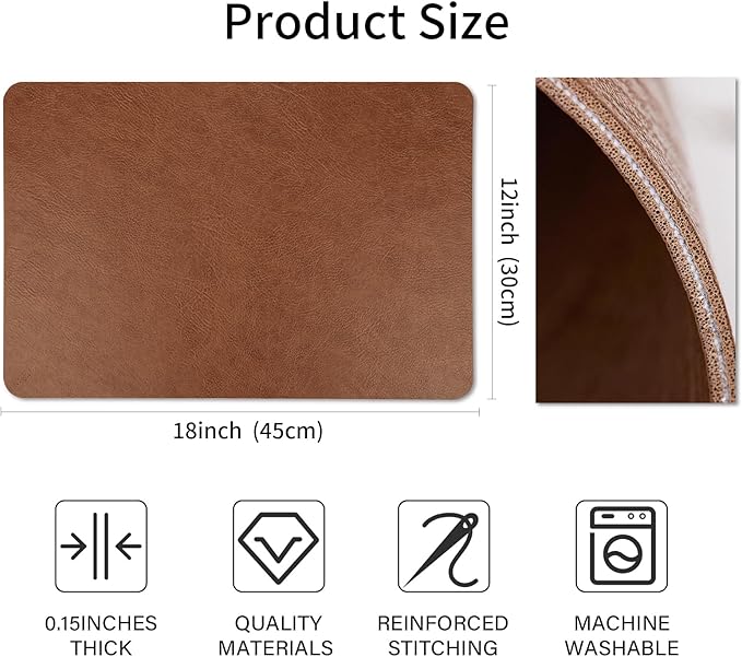 Cowhide Pattern Faux Leather Placemats Set of 4,Heat Resistant Non-Slip Waterproof Wipeable Washable Kitchen Dining PU Table Place Mats,Double-Sides Available,Dark Coffee
